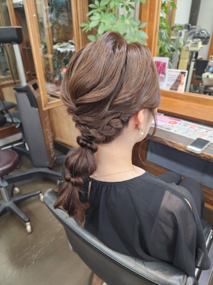 編み下ろし　ヘアアレンジ　パーティーヘアセット