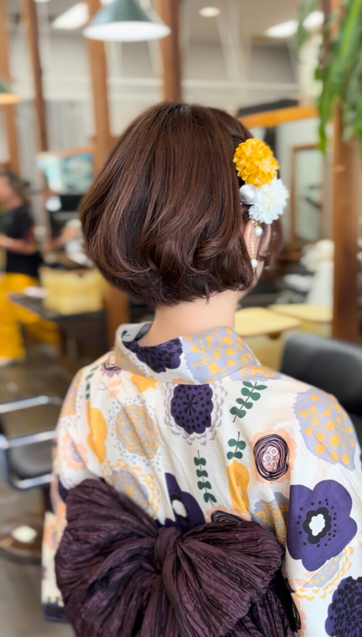 浴衣のショートヘアアレンジの画像