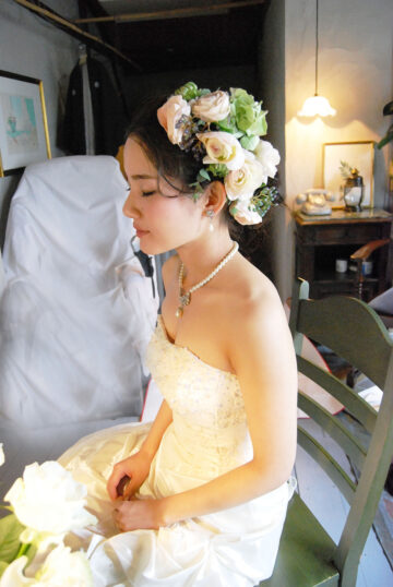 ウエディング 髪型 生花 花飾り 髪飾り Bell 工房花屋 用賀 桜新町 美容室bell